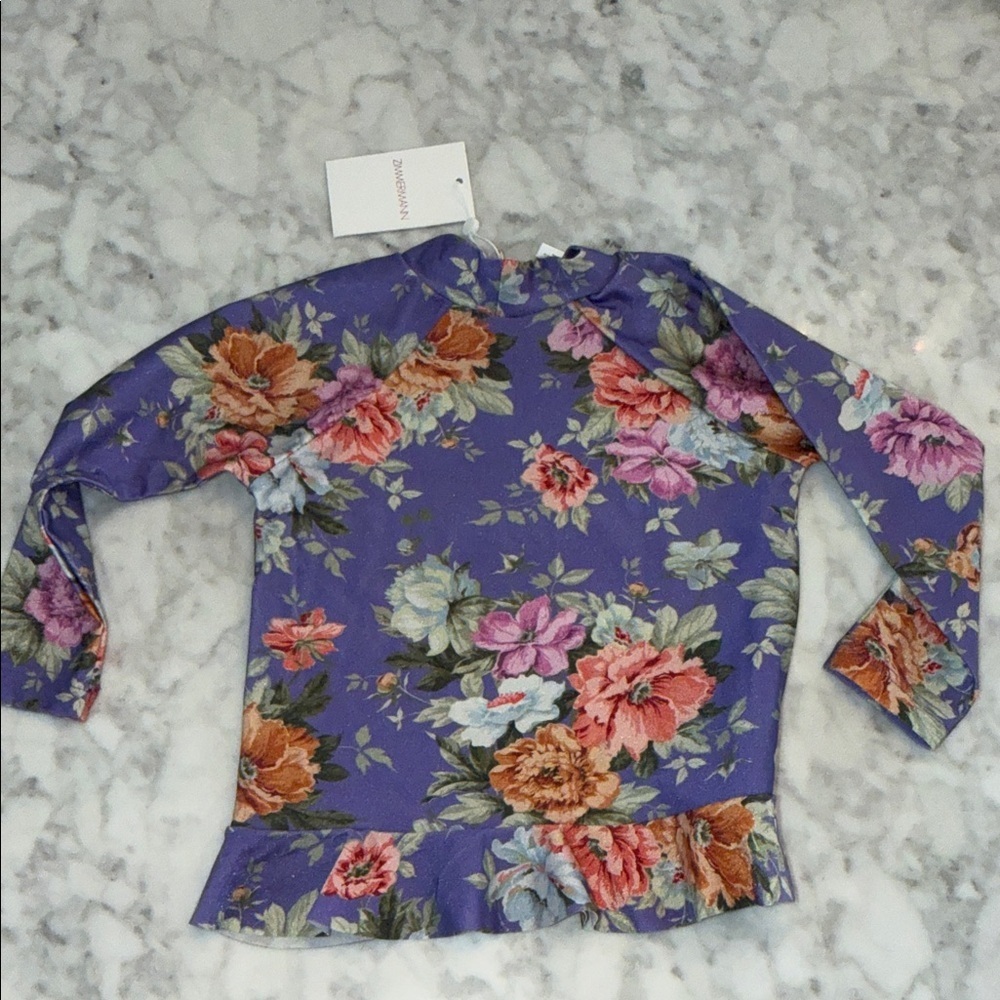 NWT Zimmermann Purple Floral Ruffle Rashguard Swim Top 2Y - Picture 10 of 10